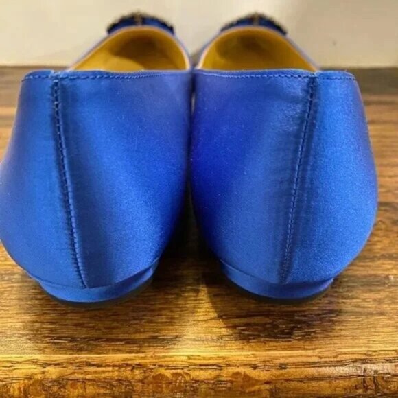 Manolo Blahnik Hangisi Blue Satin Flat - Picture 5 of 6